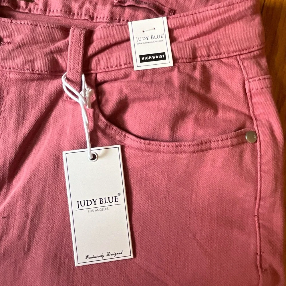 Judy Blue High Rise Dusty Pink Crochet Patch Wide Leg Jeans NWT CC - Picture 7 of 12